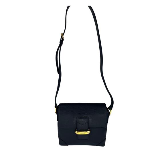 GIANFRANCO FERRÈ - SAFFIANO BLUE TEXTURED LEATHER CROSSBODY BAG - Picture 2 of 8